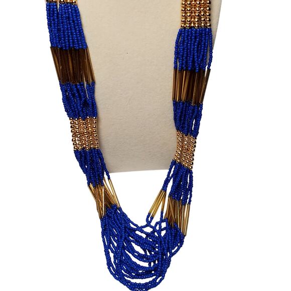 Blue Seed Bead Long Necklace Garold C Miller Fashion Jewelry 28" - Picture 5 of 5